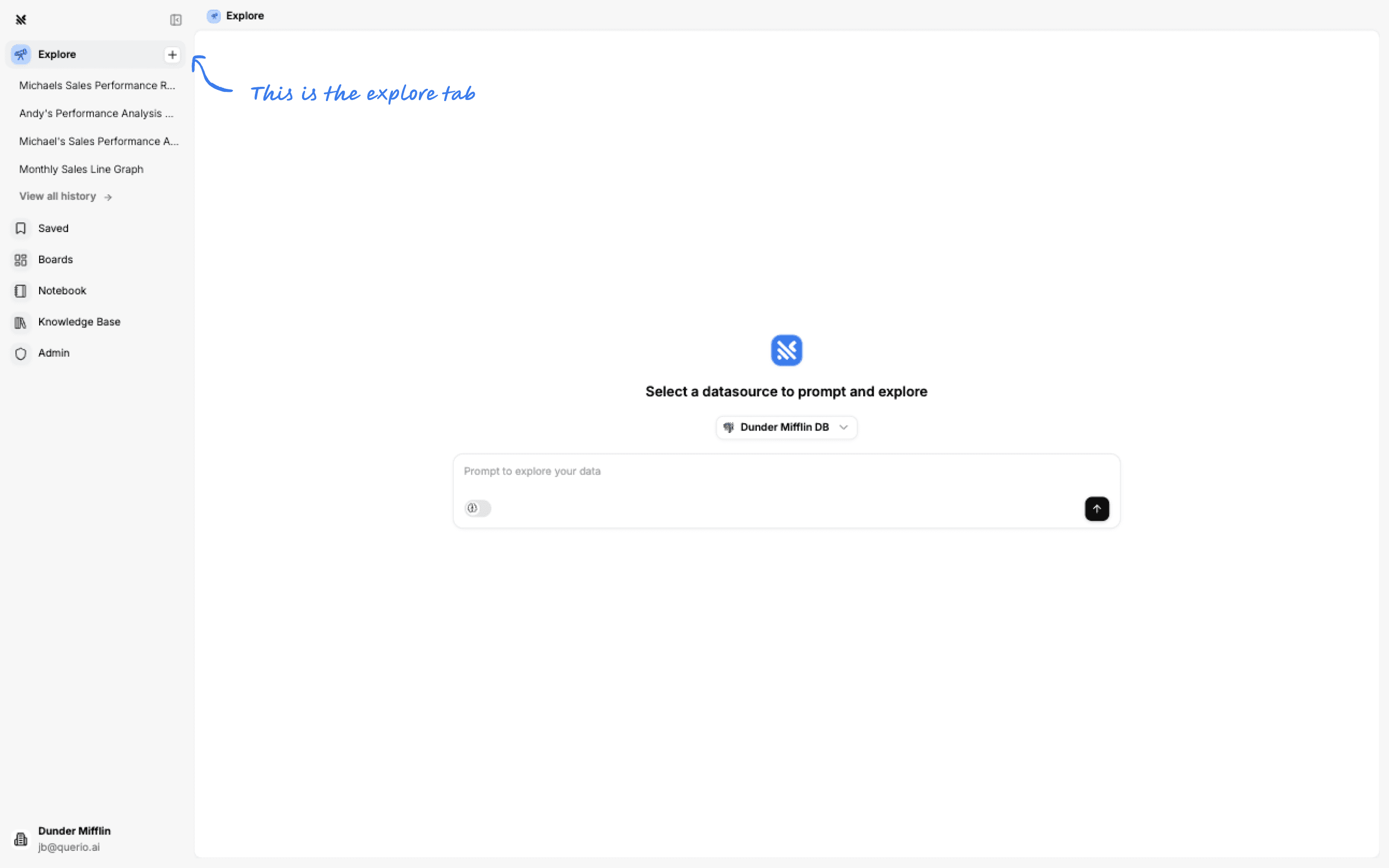Querio Explore Interface