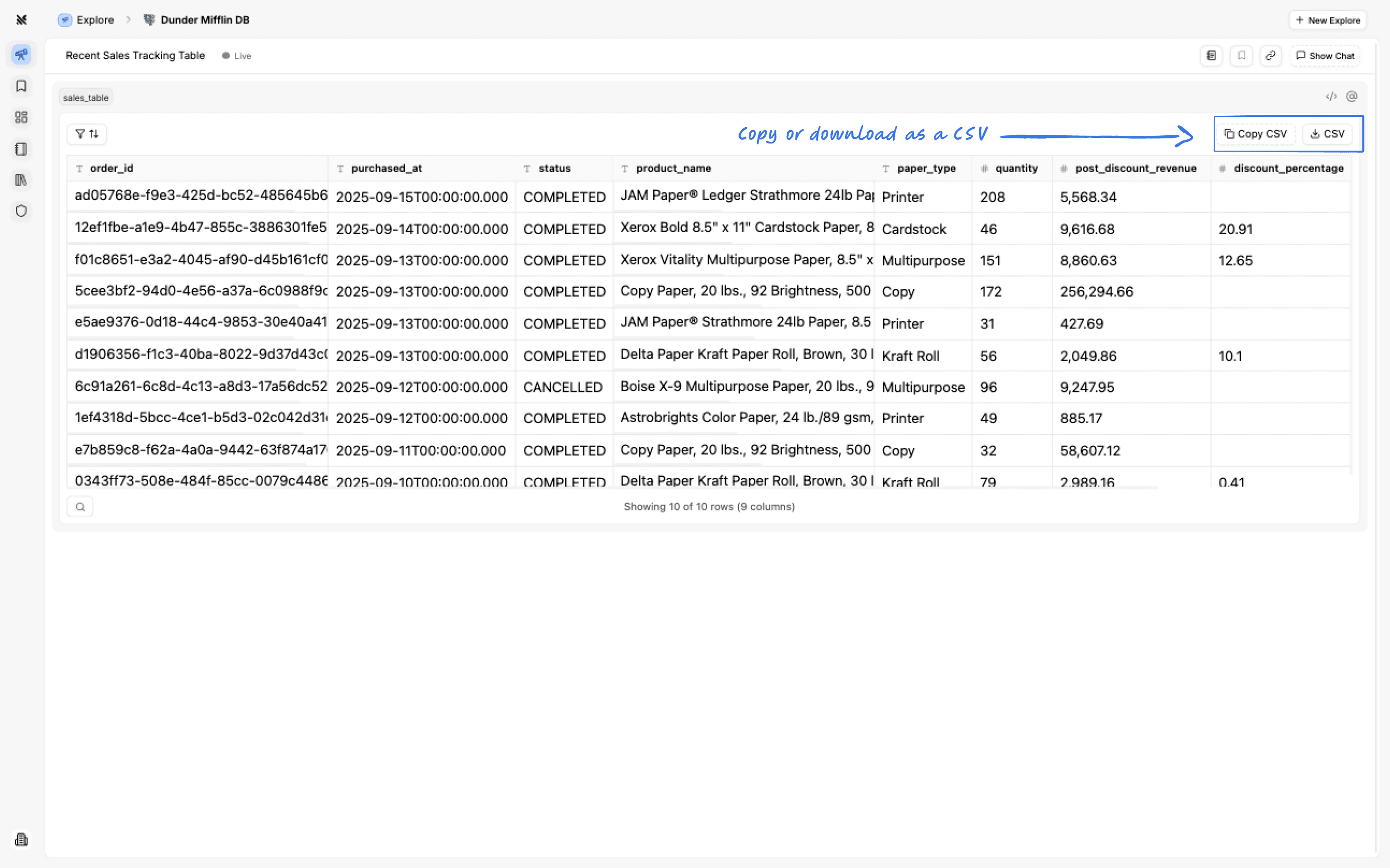Querio Explore Interface