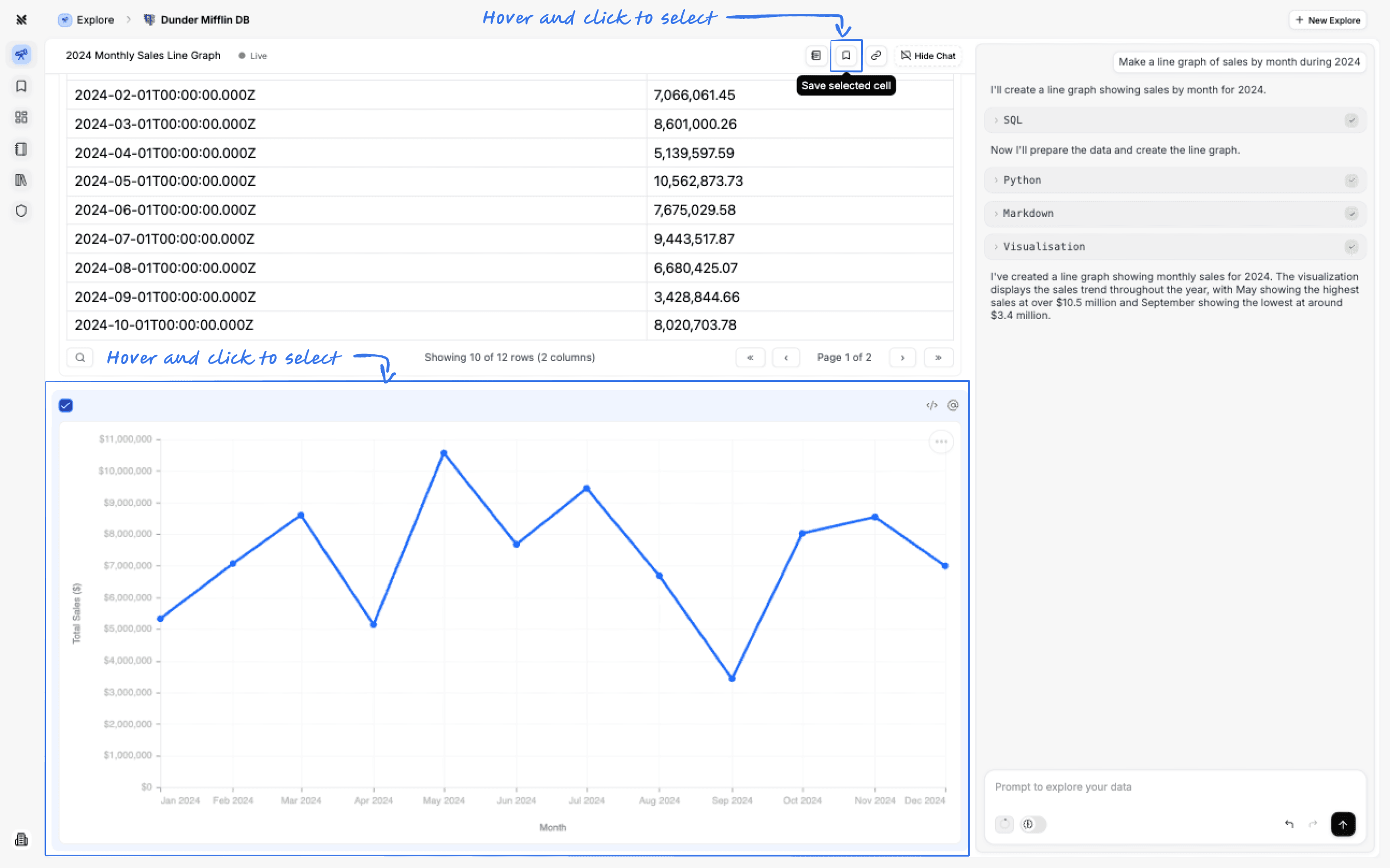Querio Explore Interface