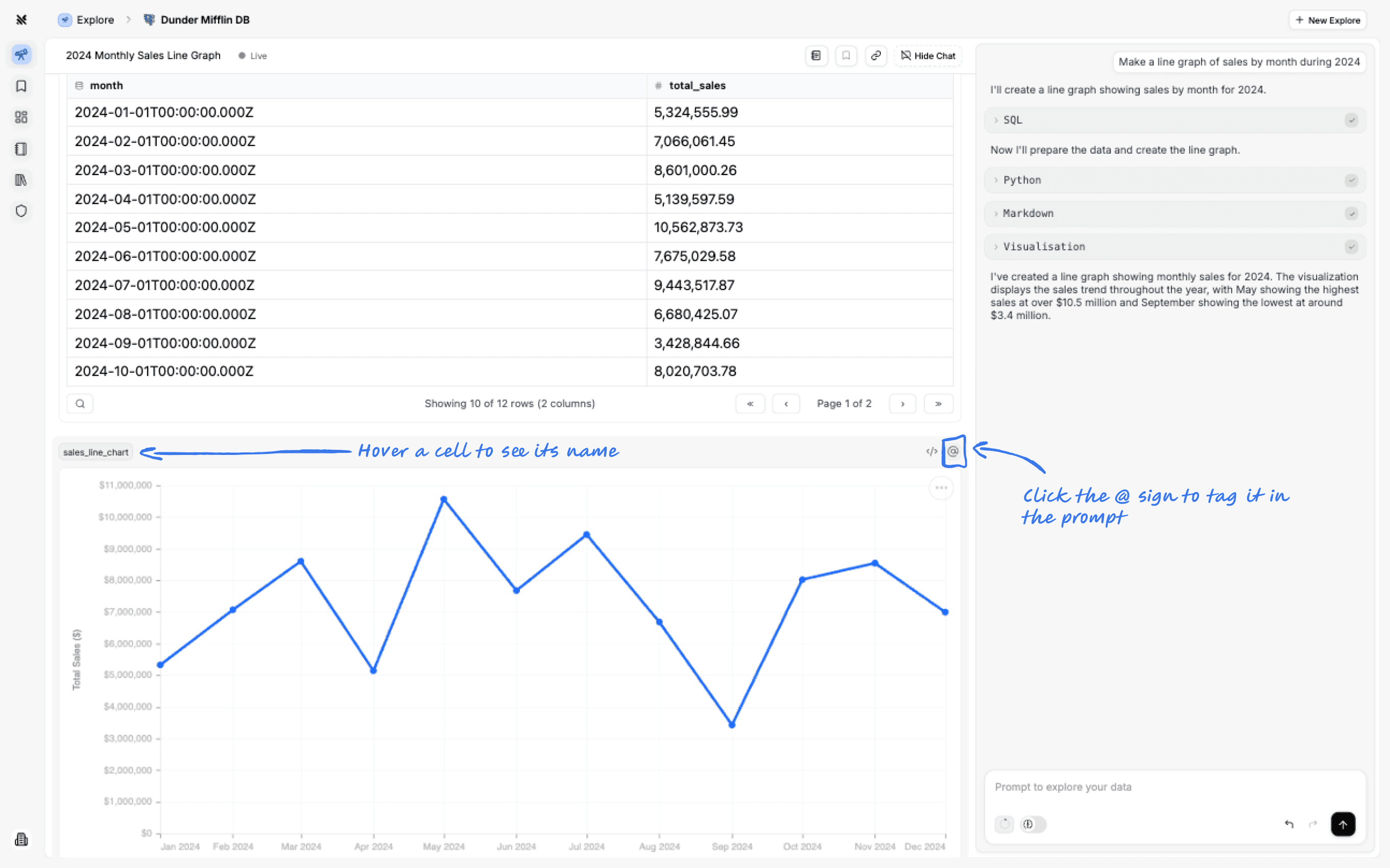 Querio Explore Interface