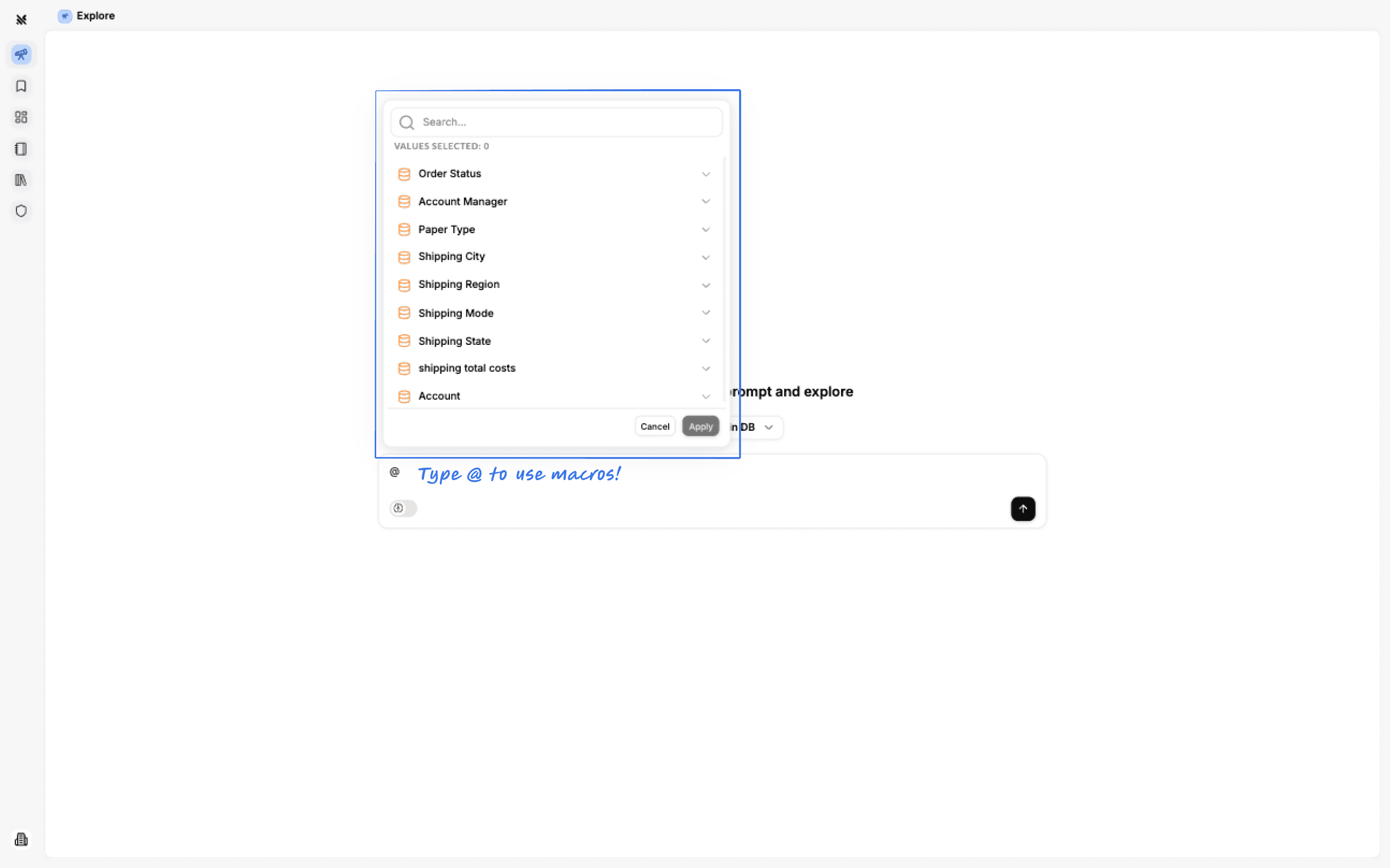 Querio Explore Interface