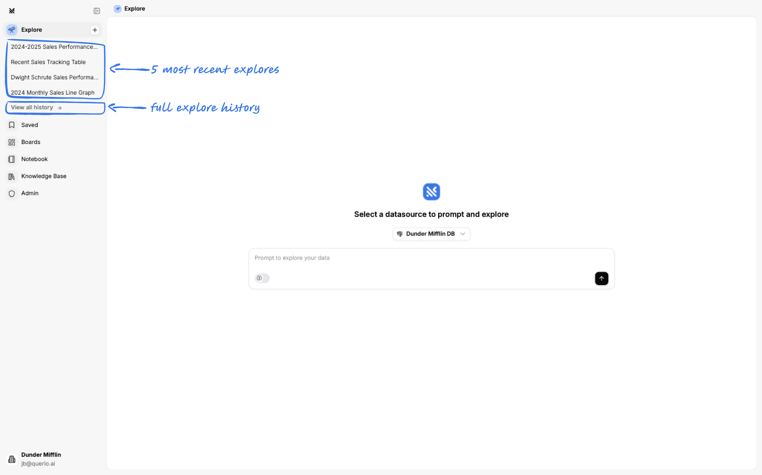 Querio History Interface